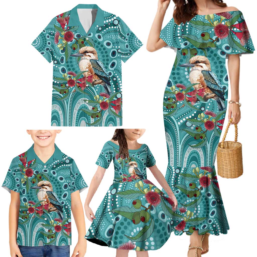 Kookaburra Eucalyptus Personalised Family Matching Mermaid Dress and Hawaiian Shirt Aboriginal Australian Dot Painting - Aussie Hoodie