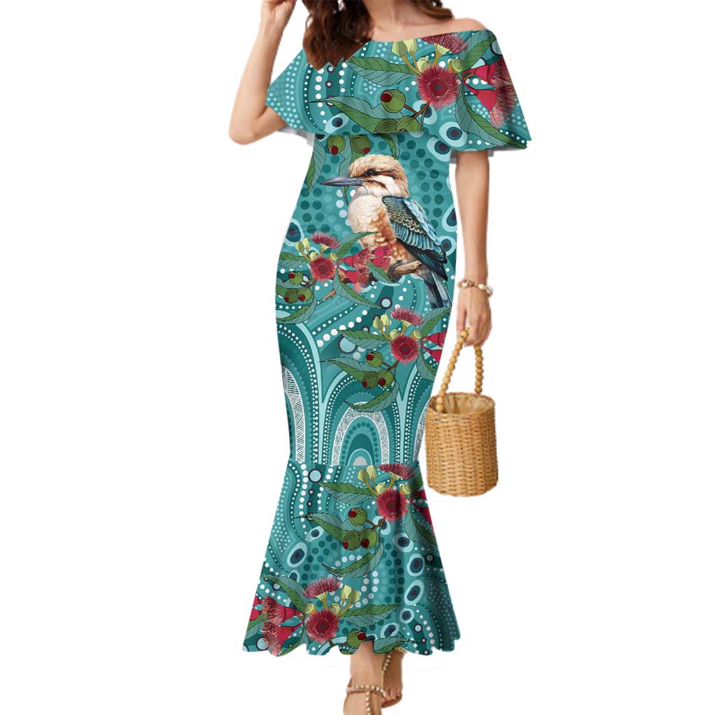 Kookaburra Eucalyptus Personalised Family Matching Mermaid Dress and Hawaiian Shirt Aboriginal Australian Dot Painting - Aussie Hoodie