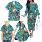 Kookaburra Eucalyptus Personalised Family Matching Off The Shoulder Long Sleeve Dress and Hawaiian Shirt Aboriginal Australian Dot Painting - Aussie Hoodie