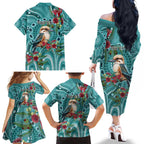 Kookaburra Eucalyptus Personalised Family Matching Off The Shoulder Long Sleeve Dress and Hawaiian Shirt Aboriginal Australian Dot Painting - Aussie Hoodie