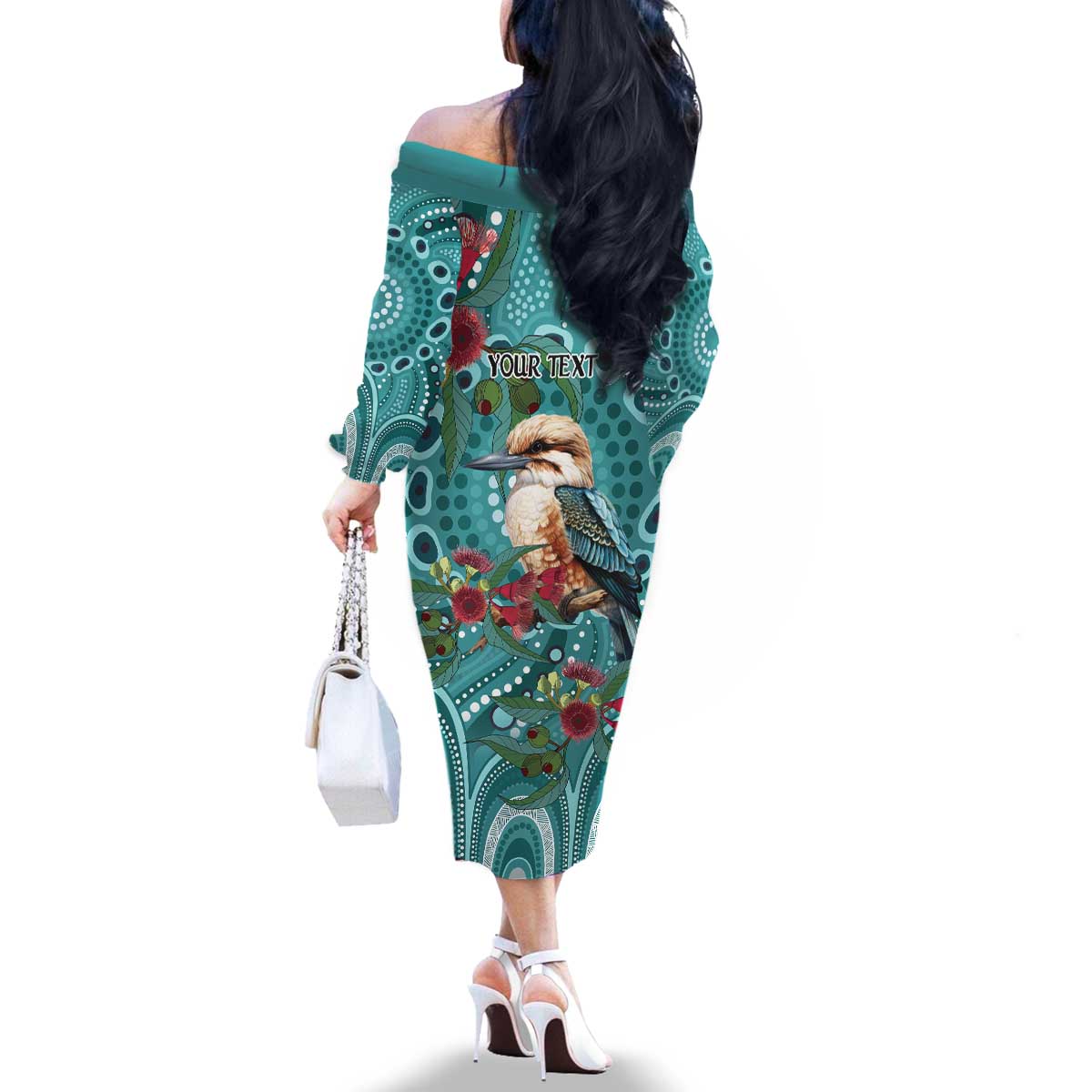 Kookaburra Eucalyptus Personalised Family Matching Off The Shoulder Long Sleeve Dress and Hawaiian Shirt Aboriginal Australian Dot Painting - Aussie Hoodie