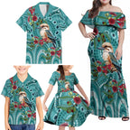 Kookaburra Eucalyptus Personalised Family Matching Off Shoulder Maxi Dress and Hawaiian Shirt Aboriginal Australian Dot Painting - Aussie Hoodie