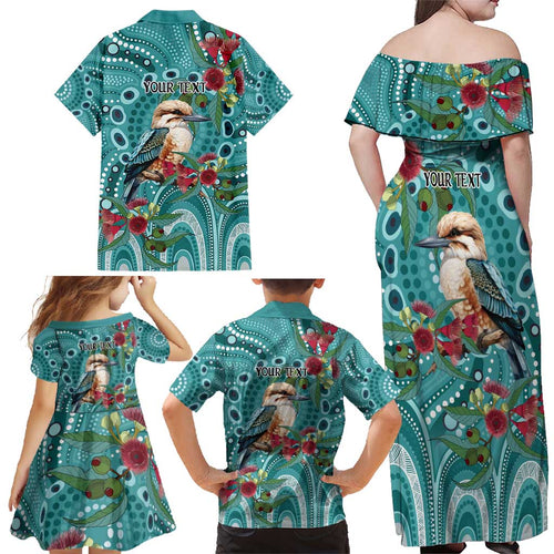 Kookaburra Eucalyptus Personalised Family Matching Off Shoulder Maxi Dress and Hawaiian Shirt Aboriginal Australian Dot Painting - Aussie Hoodie