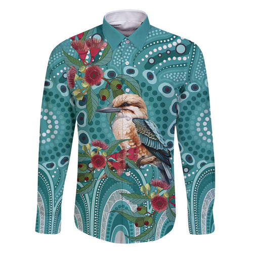 Kookaburra Eucalyptus Personalised Family Matching Off Shoulder Maxi Dress and Hawaiian Shirt Aboriginal Australian Dot Painting - Aussie Hoodie