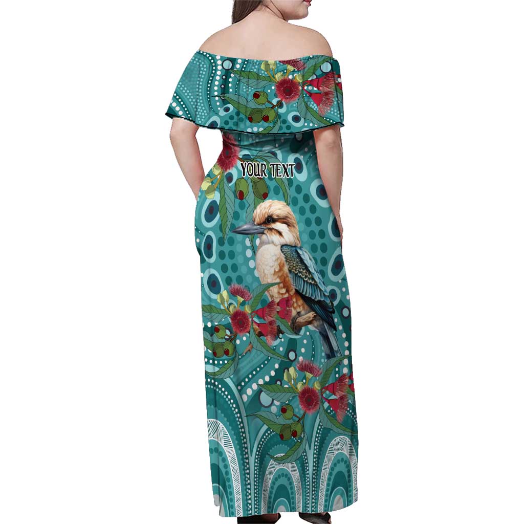 Kookaburra Eucalyptus Personalised Family Matching Off Shoulder Maxi Dress and Hawaiian Shirt Aboriginal Australian Dot Painting - Aussie Hoodie
