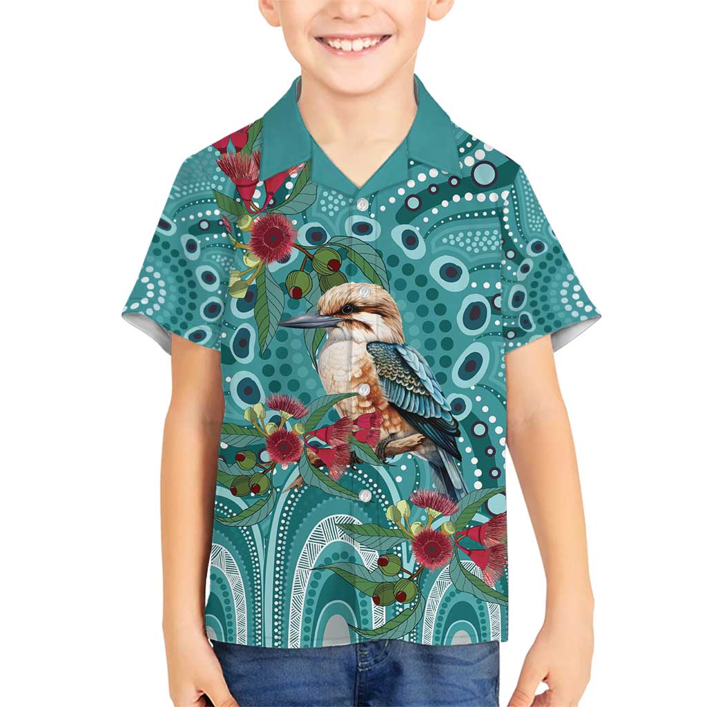 Kookaburra Eucalyptus Personalised Family Matching Off Shoulder Maxi Dress and Hawaiian Shirt Aboriginal Australian Dot Painting - Aussie Hoodie