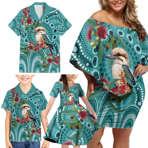 Kookaburra Eucalyptus Personalised Family Matching Off Shoulder Short Dress and Hawaiian Shirt Aboriginal Australian Dot Painting - Aussie Hoodie