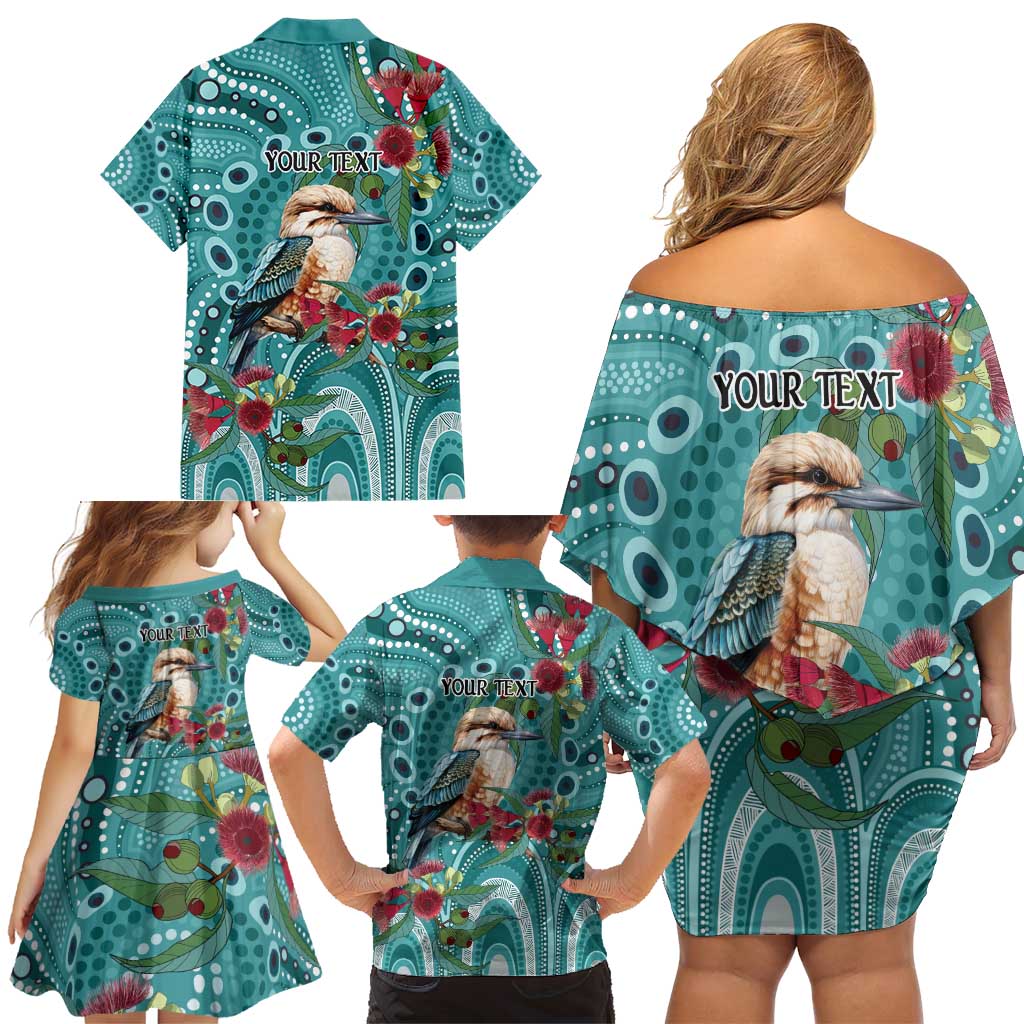 Kookaburra Eucalyptus Personalised Family Matching Off Shoulder Short Dress and Hawaiian Shirt Aboriginal Australian Dot Painting - Aussie Hoodie