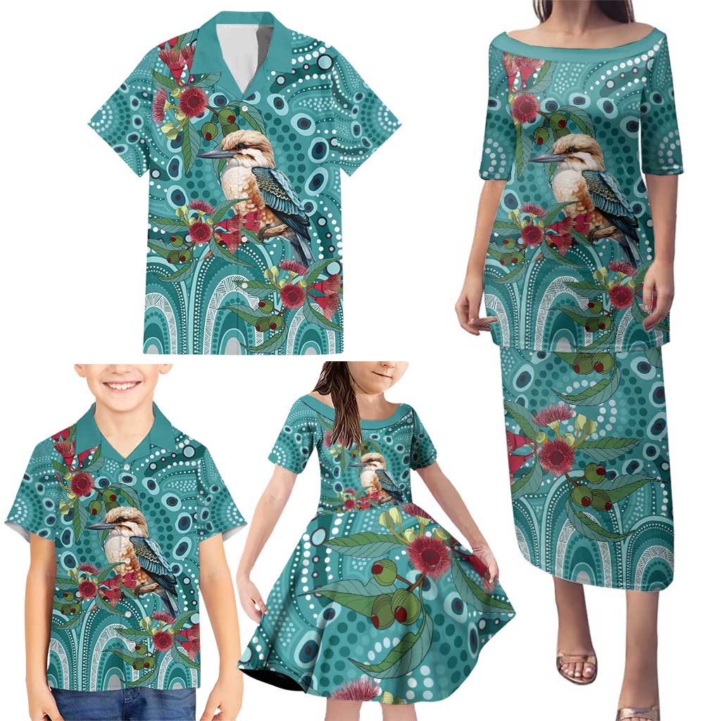 Kookaburra Eucalyptus Personalised Family Matching Puletasi and Hawaiian Shirt Aboriginal Australian Dot Painting - Aussie Hoodie