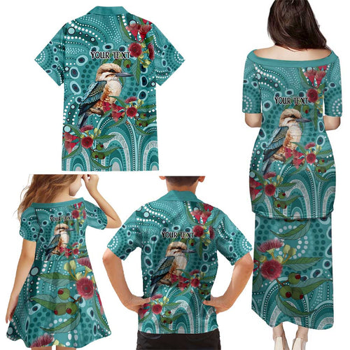 Kookaburra Eucalyptus Personalised Family Matching Puletasi and Hawaiian Shirt Aboriginal Australian Dot Painting - Aussie Hoodie