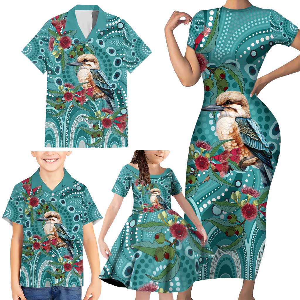 Kookaburra Eucalyptus Personalised Family Matching Short Sleeve Bodycon Dress and Hawaiian Shirt Aboriginal Australian Dot Painting - Aussie Hoodie