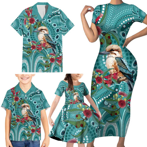 Kookaburra Eucalyptus Personalised Family Matching Short Sleeve Bodycon Dress and Hawaiian Shirt Aboriginal Australian Dot Painting - Aussie Hoodie