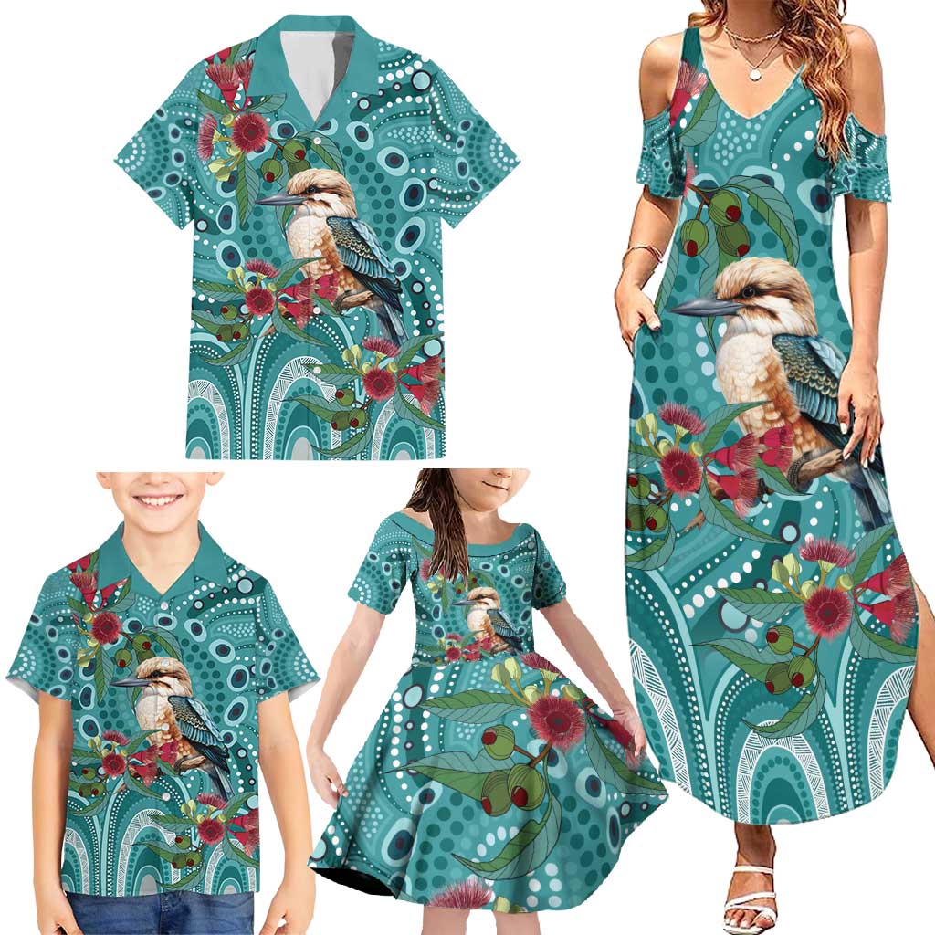 Kookaburra Eucalyptus Personalised Family Matching Summer Maxi Dress and Hawaiian Shirt Aboriginal Australian Dot Painting - Aussie Hoodie