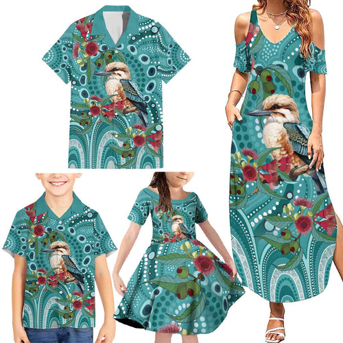 Kookaburra Eucalyptus Personalised Family Matching Summer Maxi Dress and Hawaiian Shirt Aboriginal Australian Dot Painting - Aussie Hoodie
