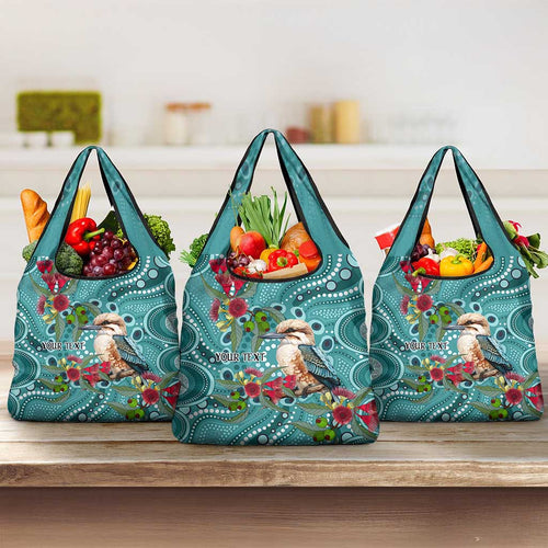 Kookaburra Eucalyptus Personalised Grocery Bag Aboriginal Australian Dot Painting - Aussie Hoodie