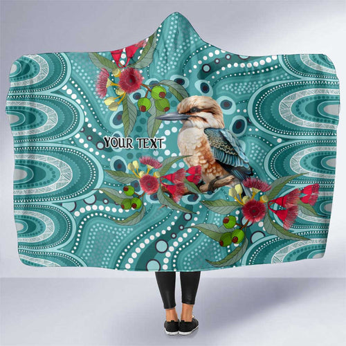 Kookaburra Eucalyptus Personalised Hooded Blanket Aboriginal Australian Dot Painting - Aussie Hoodie