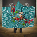 Kookaburra Eucalyptus Personalised Hooded Blanket Aboriginal Australian Dot Painting - Aussie Hoodie
