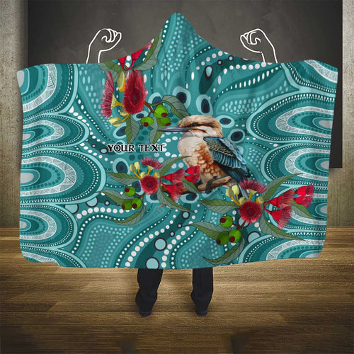 Kookaburra Eucalyptus Personalised Hooded Blanket Aboriginal Australian Dot Painting - Aussie Hoodie