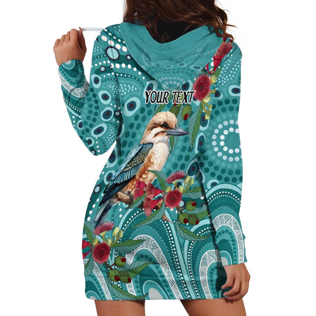 Kookaburra Eucalyptus Personalised Hoodie Dress Aboriginal Australian Dot Painting - Aussie Hoodie