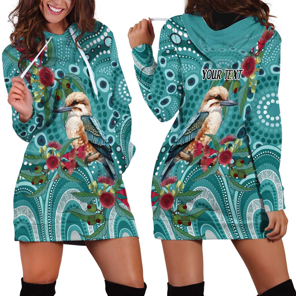 Kookaburra Eucalyptus Personalised Hoodie Dress Aboriginal Australian Dot Painting - Aussie Hoodie