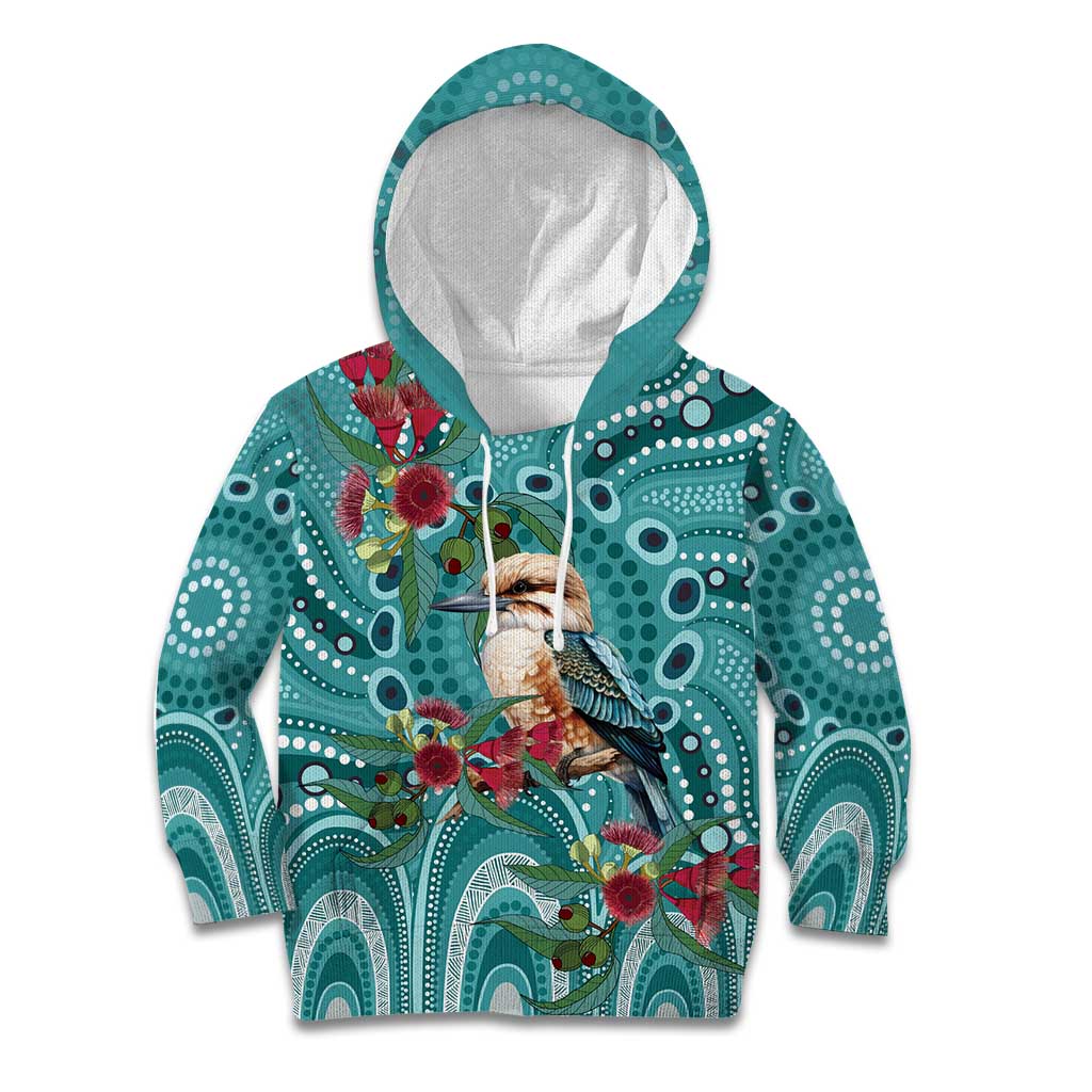 Kookaburra Eucalyptus Personalised Kid Hoodie Aboriginal Australian Dot Painting - Aussie Hoodie