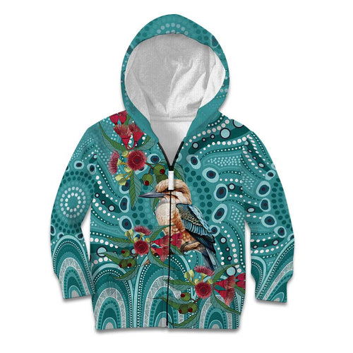 Kookaburra Eucalyptus Personalised Kid Hoodie Aboriginal Australian Dot Painting - Aussie Hoodie