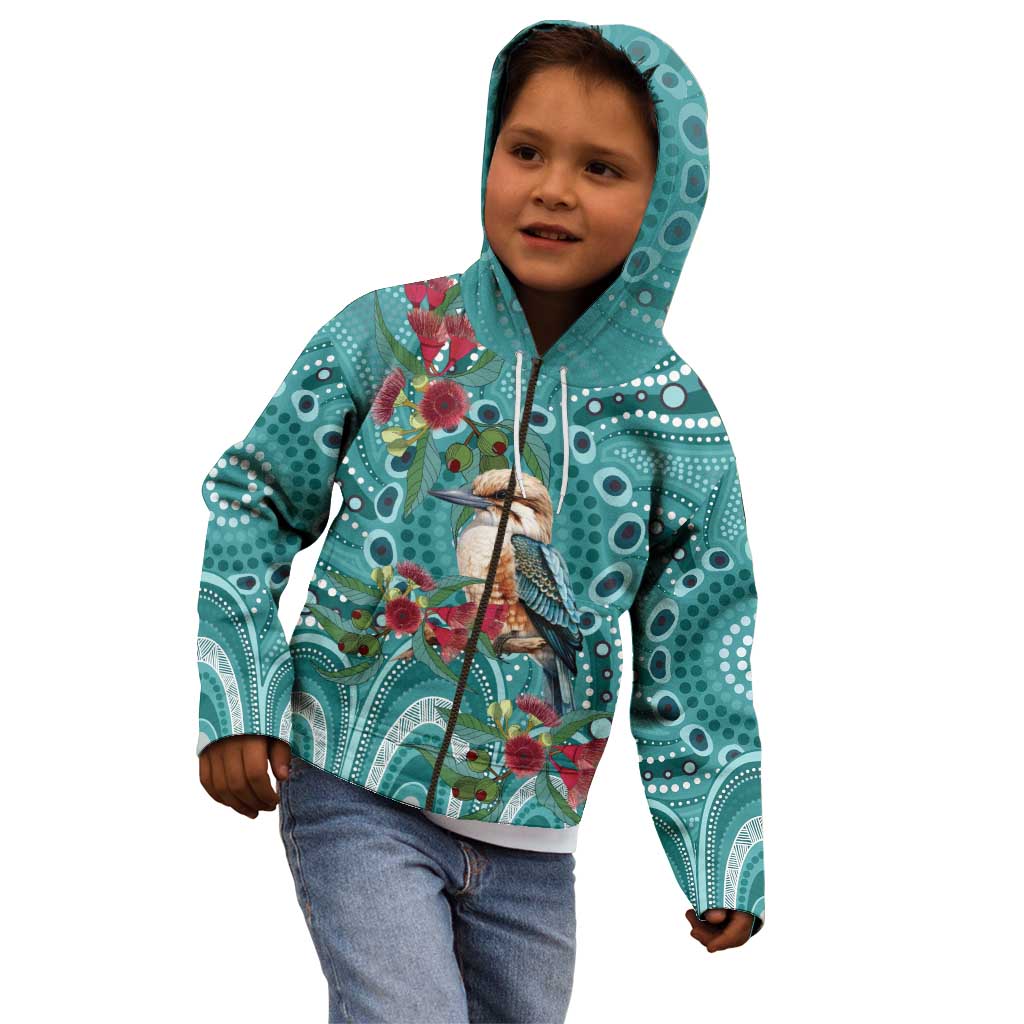 Kookaburra Eucalyptus Personalised Kid Hoodie Aboriginal Australian Dot Painting - Aussie Hoodie