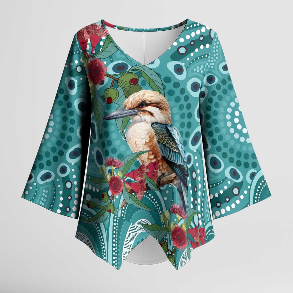 Kookaburra Eucalyptus Personalised Kimono Sleeve Blouse Aboriginal Australian Dot Painting - Aussie Hoodie