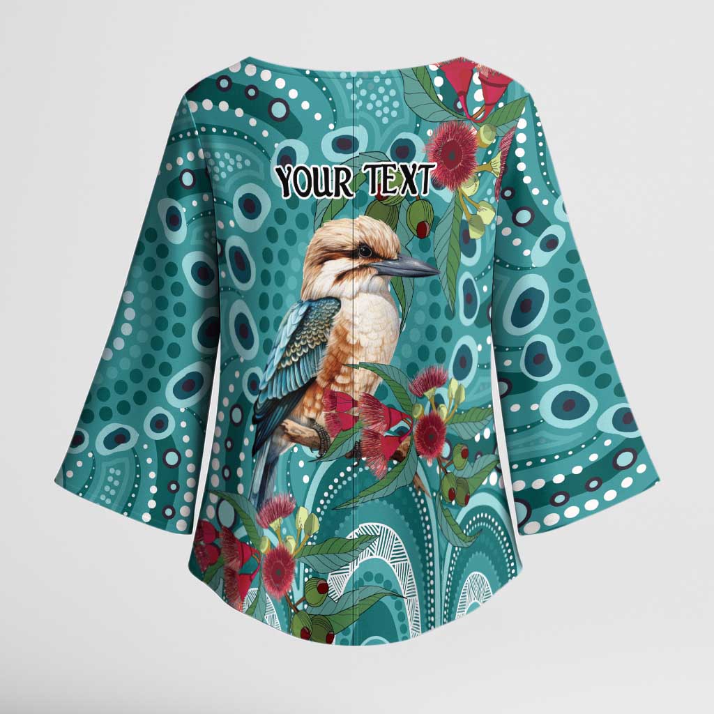 Kookaburra Eucalyptus Personalised Kimono Sleeve Blouse Aboriginal Australian Dot Painting - Aussie Hoodie