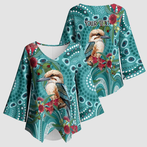 Kookaburra Eucalyptus Personalised Kimono Sleeve Blouse Aboriginal Australian Dot Painting - Aussie Hoodie