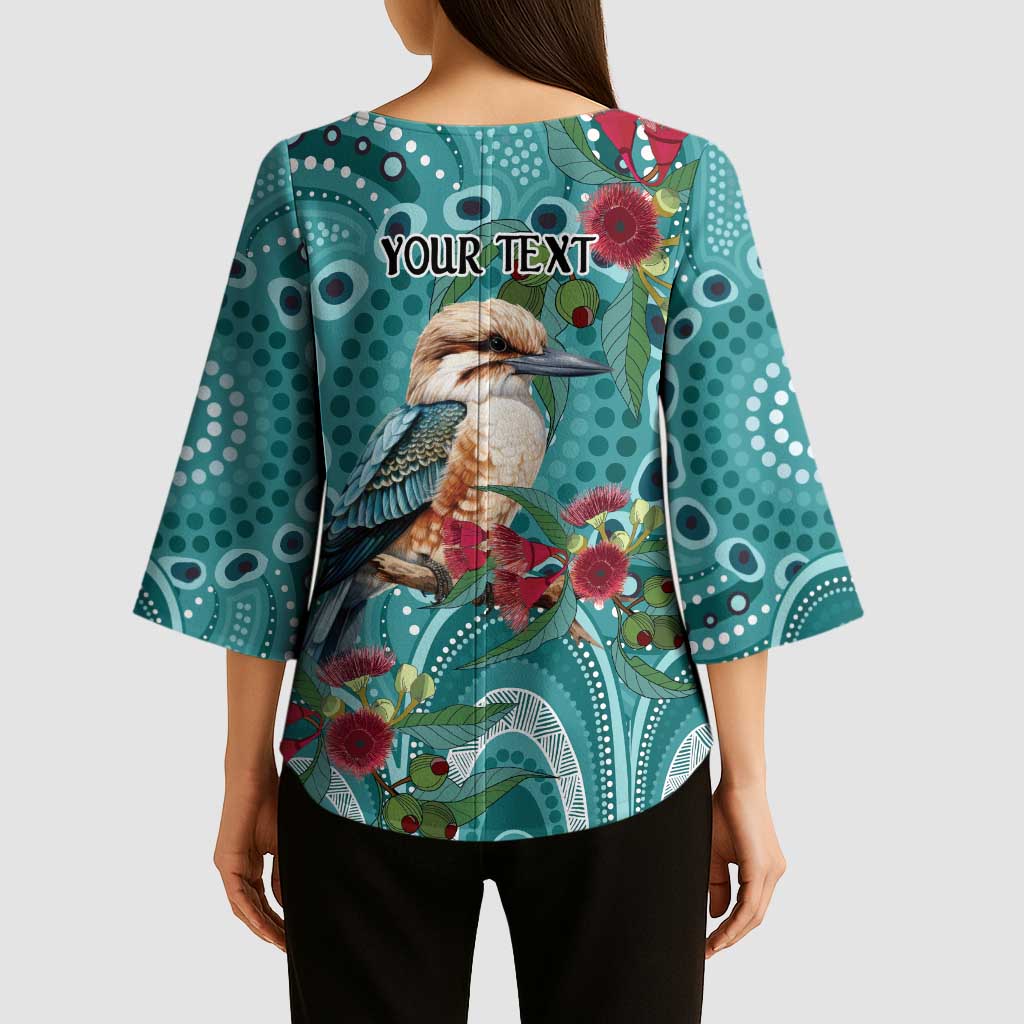 Kookaburra Eucalyptus Personalised Kimono Sleeve Blouse Aboriginal Australian Dot Painting - Aussie Hoodie