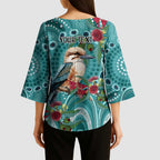 Kookaburra Eucalyptus Personalised Kimono Sleeve Blouse Aboriginal Australian Dot Painting - Aussie Hoodie