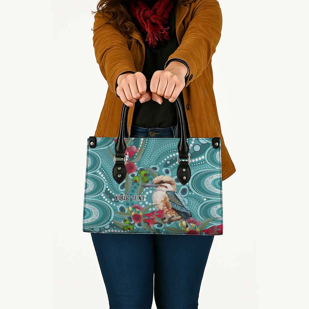 Kookaburra Eucalyptus Personalised Leather Bag Aboriginal Australian Dot Painting - Aussie Hoodie