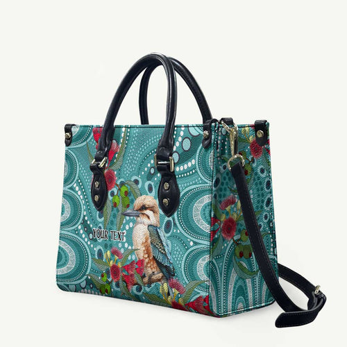 Kookaburra Eucalyptus Personalised Leather Bag Aboriginal Australian Dot Painting - Aussie Hoodie