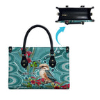 Kookaburra Eucalyptus Personalised Leather Bag Aboriginal Australian Dot Painting - Aussie Hoodie