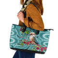 Kookaburra Eucalyptus Personalised Leather Tote Bag Aboriginal Australian Dot Painting - Aussie Hoodie