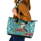 Kookaburra Eucalyptus Personalised Leather Tote Bag Aboriginal Australian Dot Painting - Aussie Hoodie