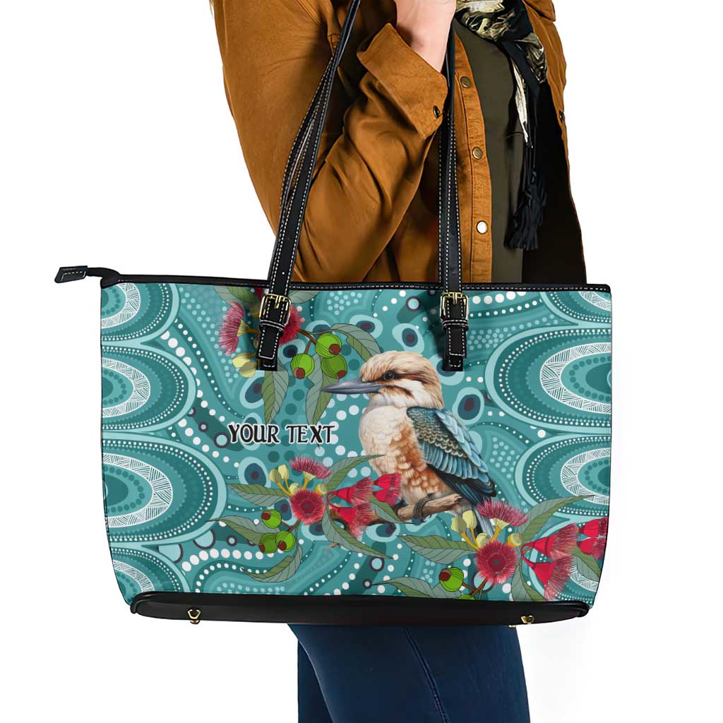 Kookaburra Eucalyptus Personalised Leather Tote Bag Aboriginal Australian Dot Painting - Aussie Hoodie