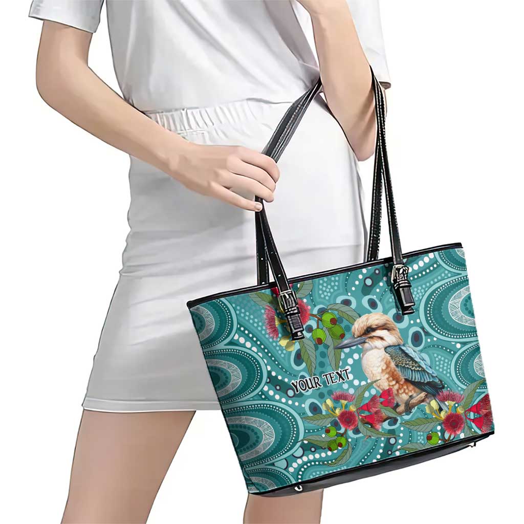 Kookaburra Eucalyptus Personalised Leather Tote Bag Aboriginal Australian Dot Painting - Aussie Hoodie