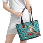 Kookaburra Eucalyptus Personalised Leather Tote Bag Aboriginal Australian Dot Painting - Aussie Hoodie