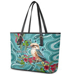 Kookaburra Eucalyptus Personalised Leather Tote Bag Aboriginal Australian Dot Painting - Aussie Hoodie