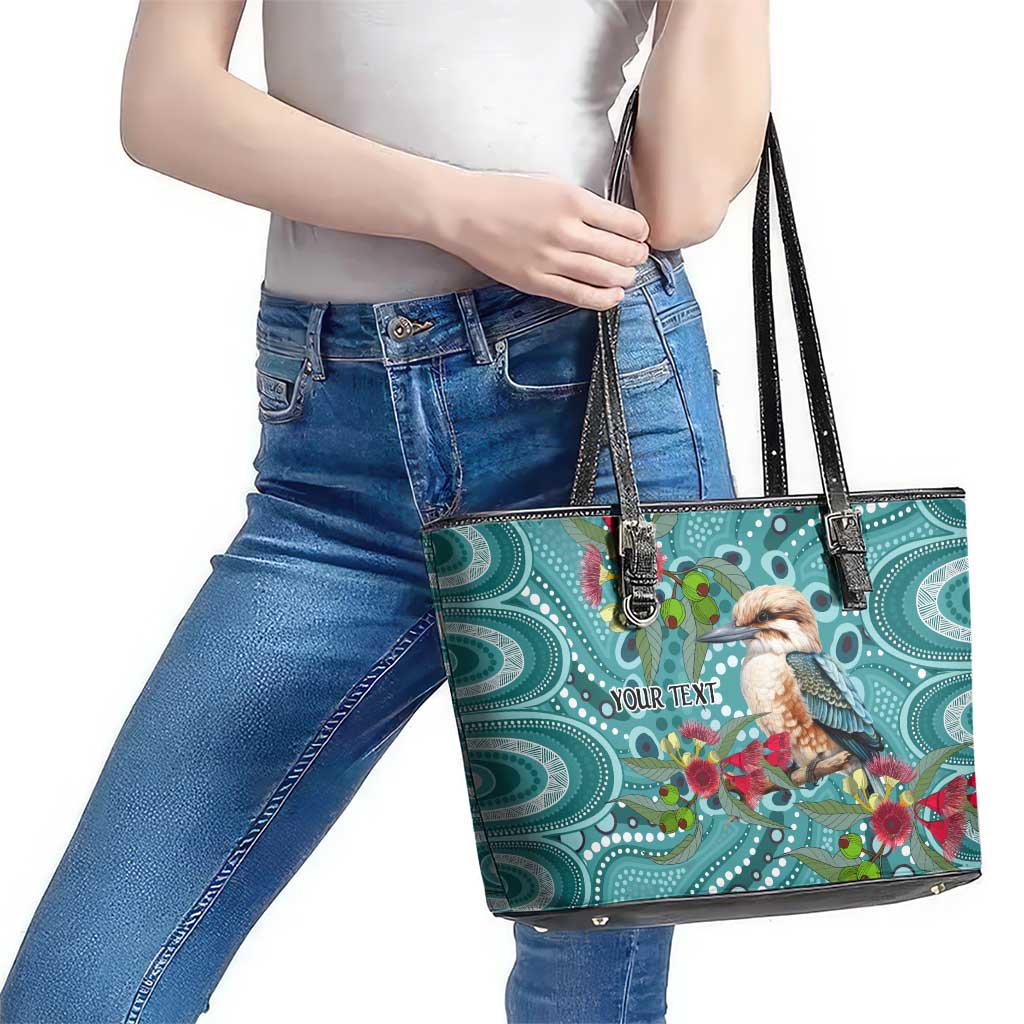 Kookaburra Eucalyptus Personalised Leather Tote Bag Aboriginal Australian Dot Painting - Aussie Hoodie