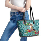 Kookaburra Eucalyptus Personalised Leather Tote Bag Aboriginal Australian Dot Painting - Aussie Hoodie