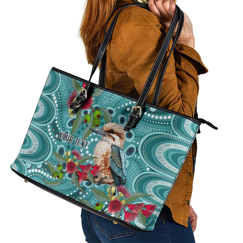 Kookaburra Eucalyptus Personalised Leather Tote Bag Aboriginal Australian Dot Painting - Aussie Hoodie