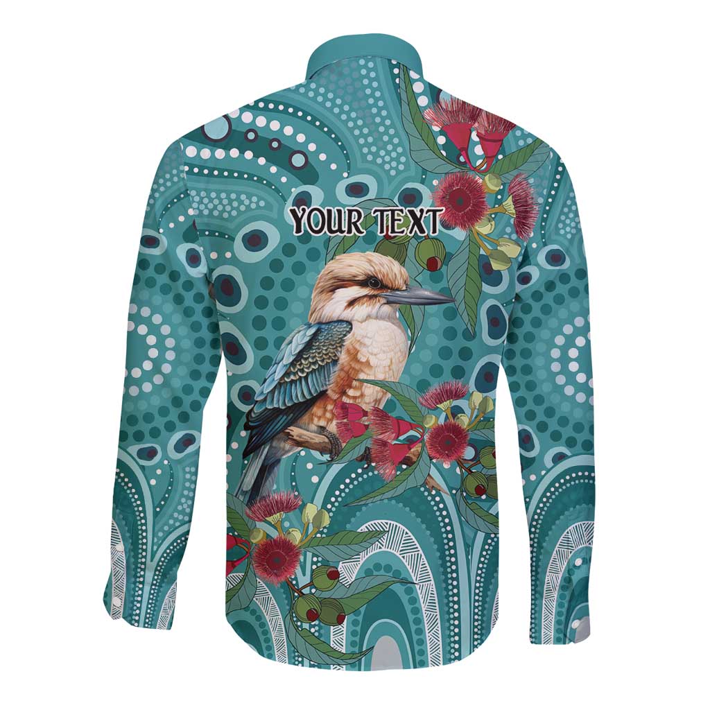 Kookaburra Eucalyptus Personalised Long Sleeve Button Shirt Aboriginal Australian Dot Painting - Aussie Hoodie