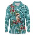 Kookaburra Eucalyptus Personalised Long Sleeve Polo Shirt Aboriginal Australian Dot Painting - Aussie Hoodie