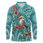 Kookaburra Eucalyptus Personalised Long Sleeve Polo Shirt Aboriginal Australian Dot Painting - Aussie Hoodie