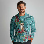 Kookaburra Eucalyptus Personalised Long Sleeve Polo Shirt Aboriginal Australian Dot Painting - Aussie Hoodie