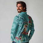 Kookaburra Eucalyptus Personalised Long Sleeve Polo Shirt Aboriginal Australian Dot Painting - Aussie Hoodie