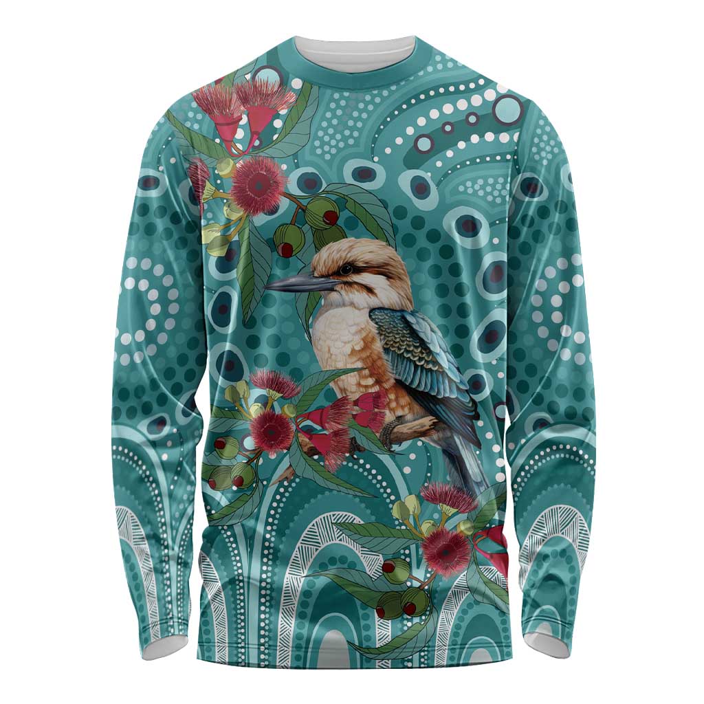 Kookaburra Eucalyptus Personalised Long Sleeve Shirt Aboriginal Australian Dot Painting - Aussie Hoodie
